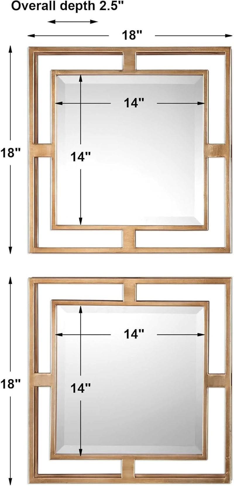 Allick 18 Inch Square Mirror Antiqued Gold Set Of 2