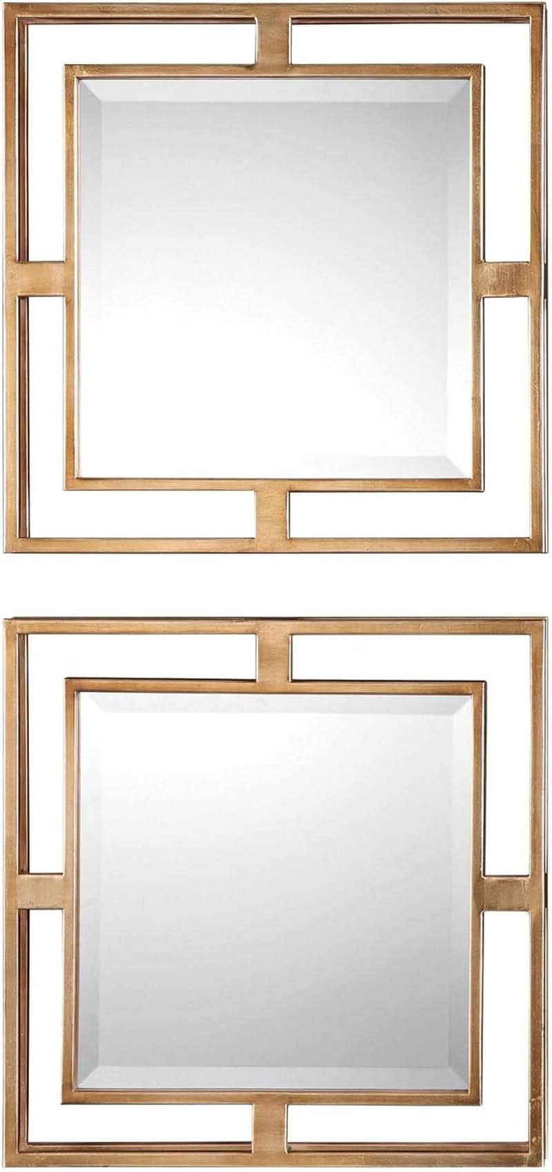 Allick 18 Inch Square Mirror Antiqued Gold Set Of 2