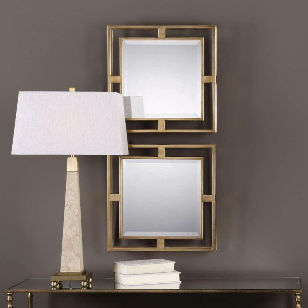 Allick 18 Inch Square Mirror Antiqued Gold Set Of 2