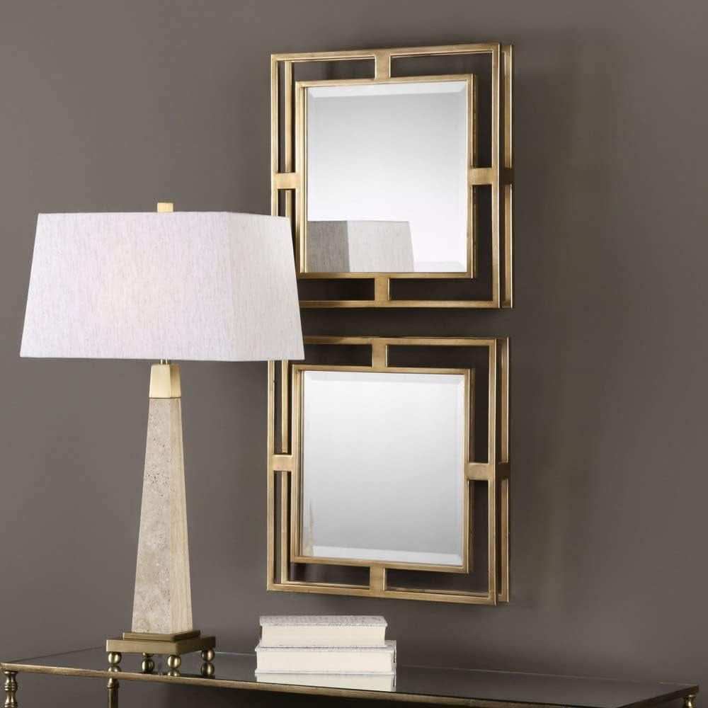 Allick 18 Inch Square Mirror Antiqued Gold Set Of 2