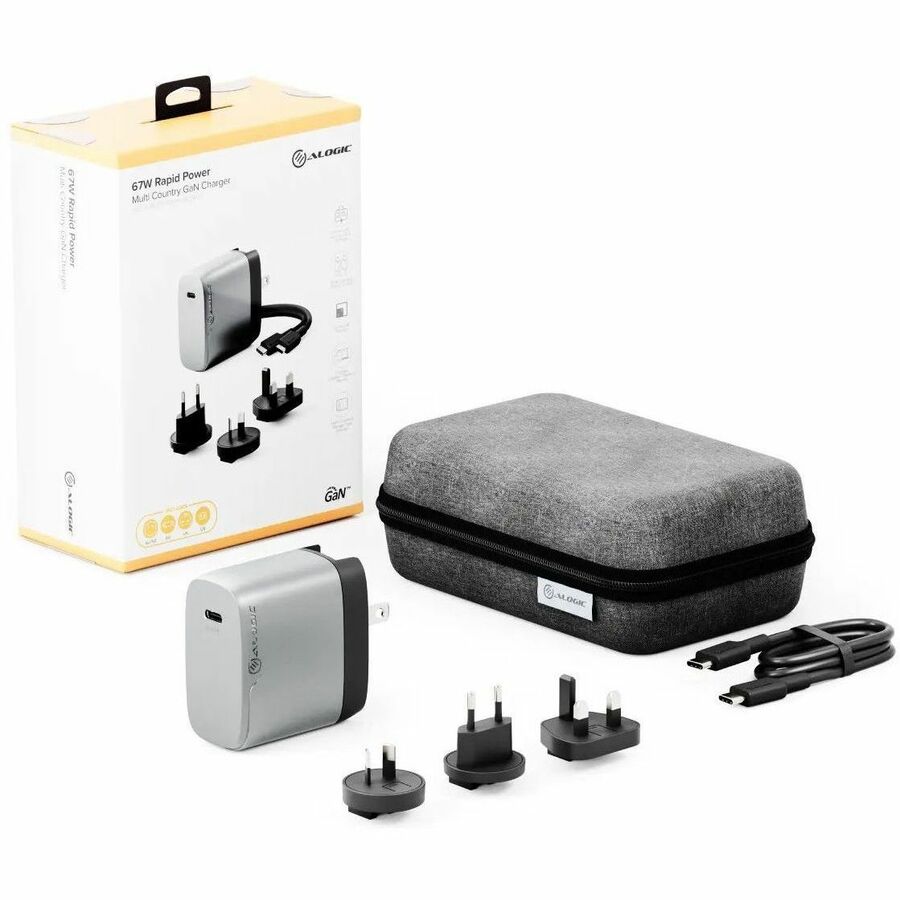 Alogic 1X67 Rapid Power 67W Multi-Country GaN Charger - 1 Pack - 120 V AC 230 V AC Input -
