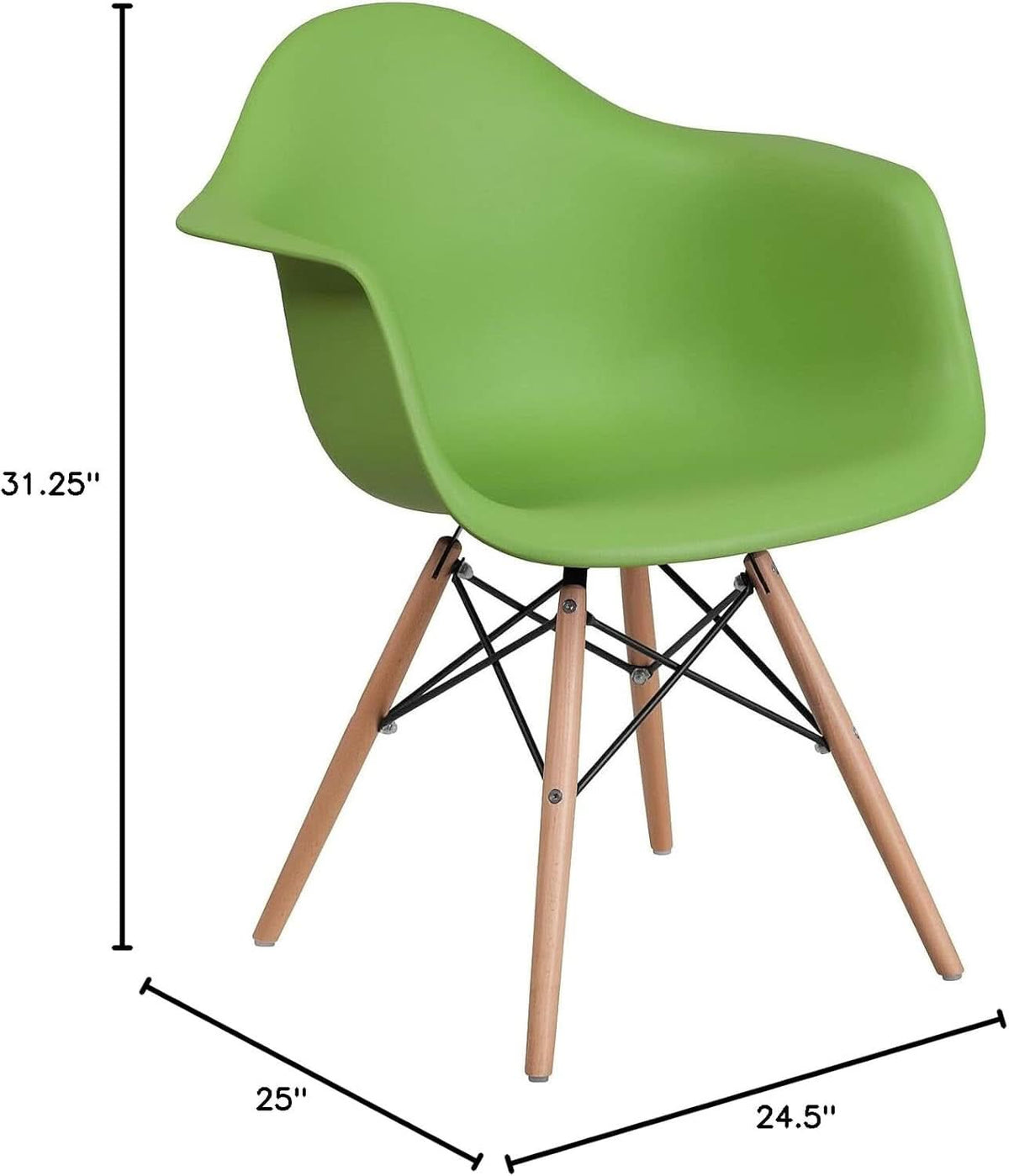 Alonza Green Plastic Chair With Wooden Legs For Dining Room