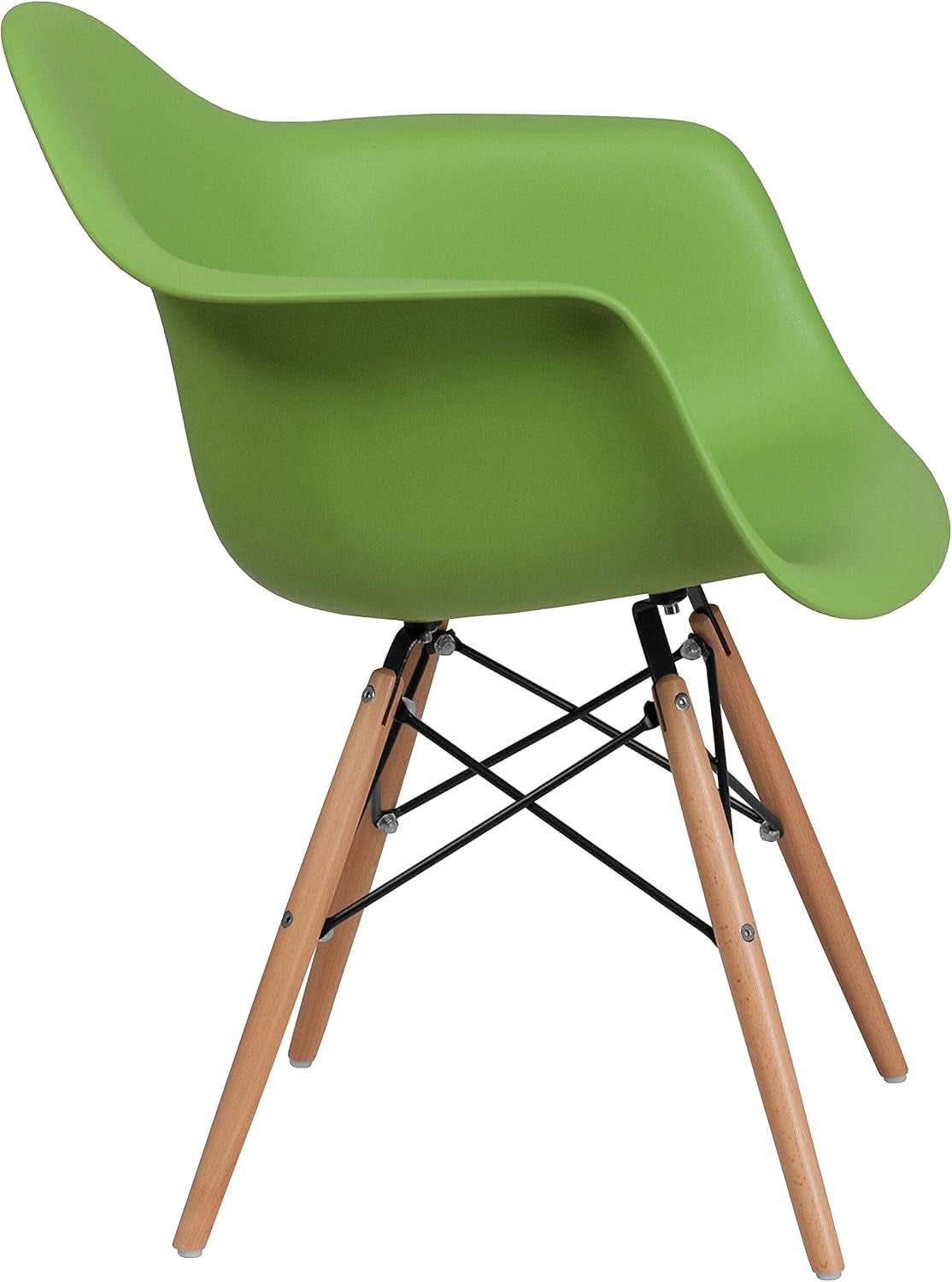 Alonza Green Plastic Chair With Wooden Legs For Dining Room