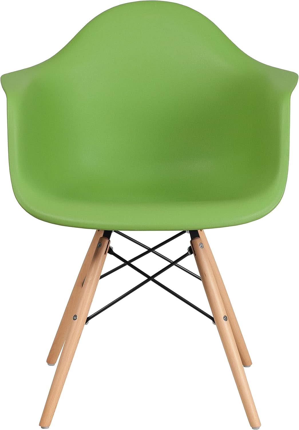 Alonza Green Plastic Chair With Wooden Legs For Dining Room