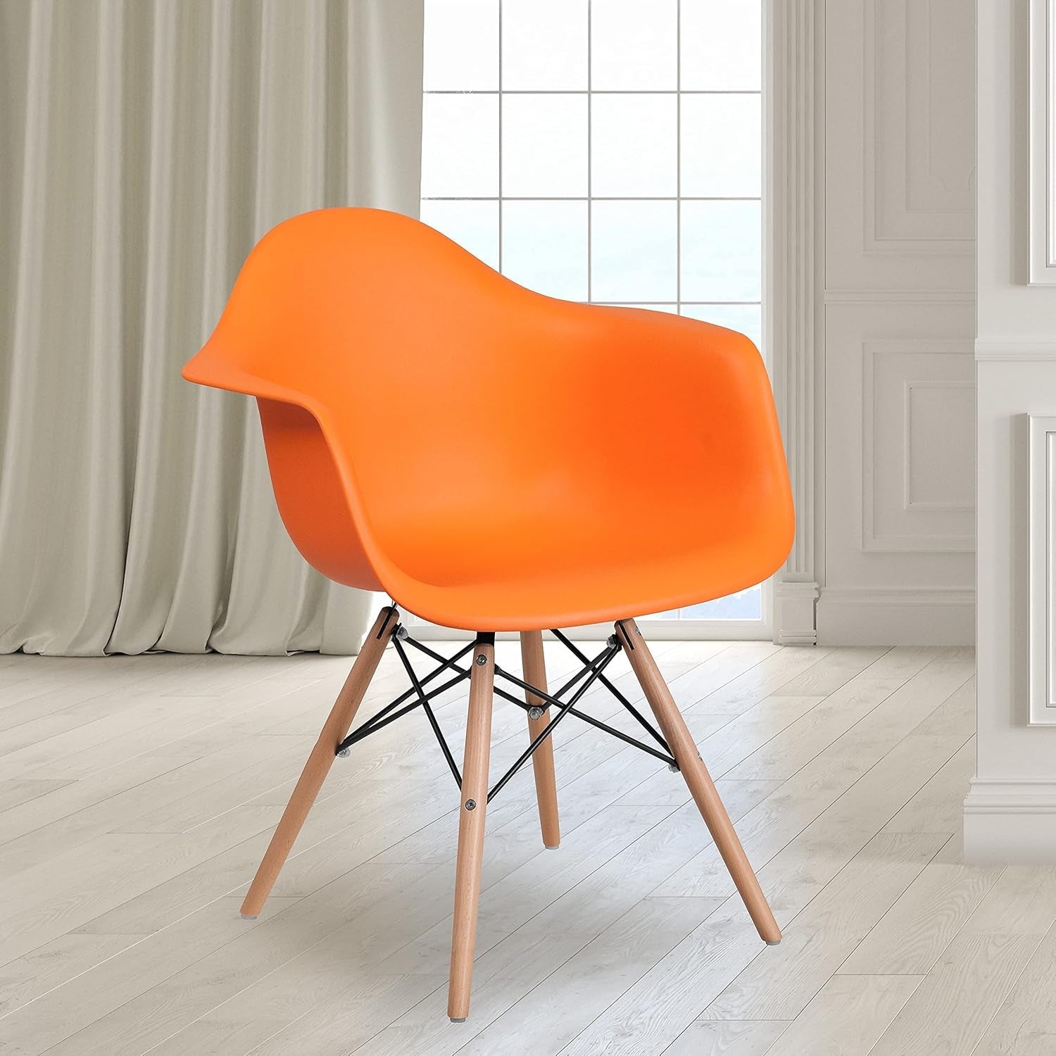 Alonza Orange Plastic Chair With Wooden Legs Waterfall