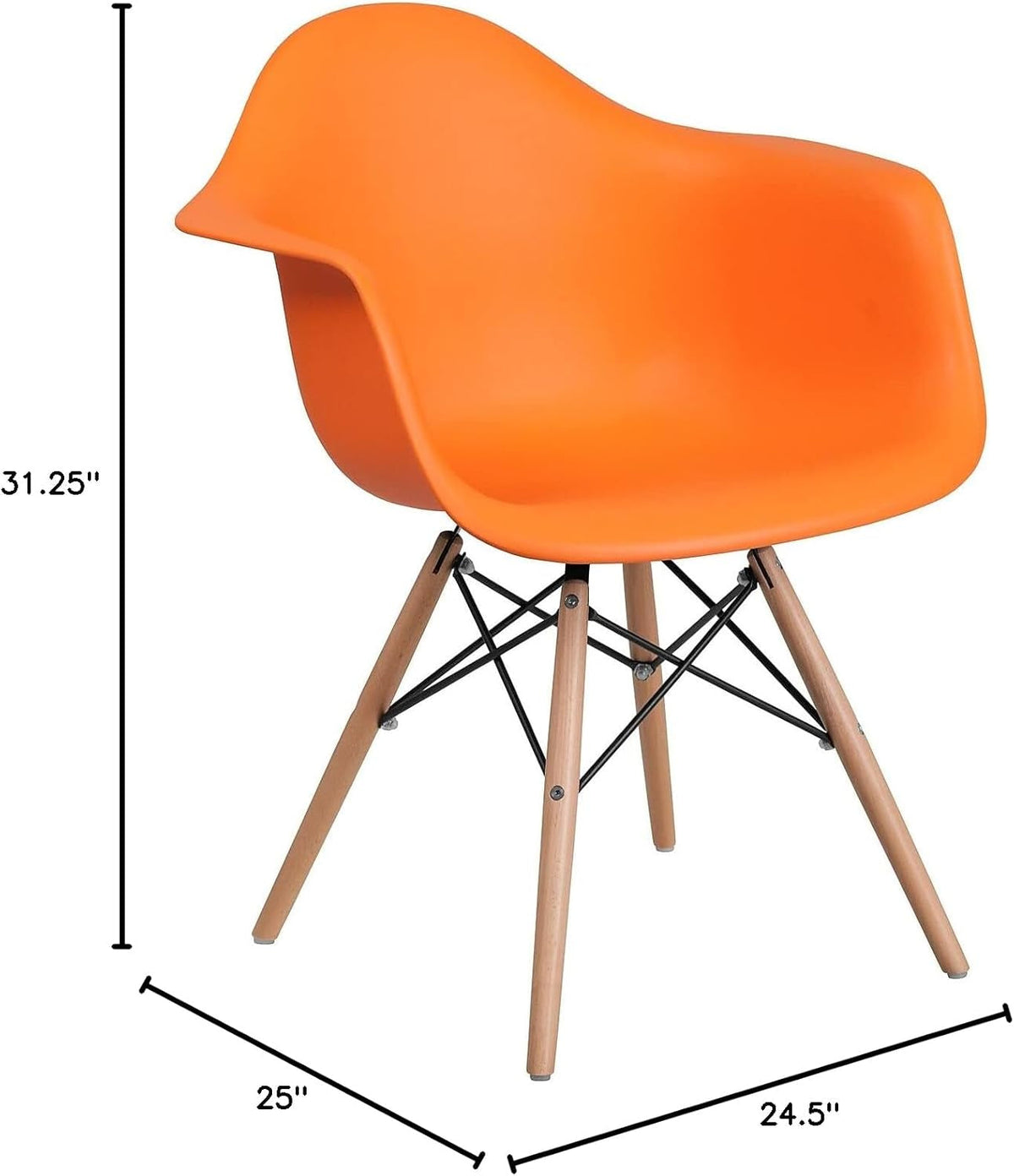 Alonza Orange Plastic Chair With Wooden Legs Waterfall