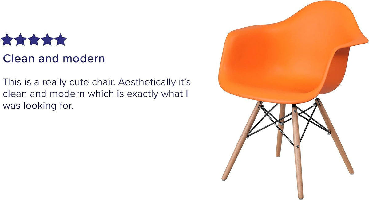 Alonza Orange Plastic Chair With Wooden Legs Waterfall