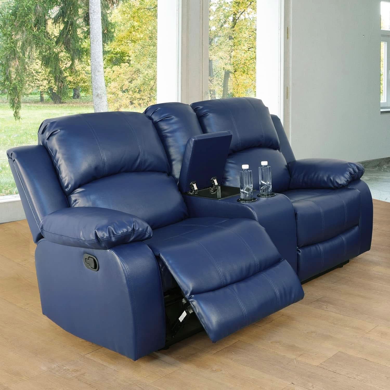 Alpine 2 Piece Living Room Sofa Loveseat Set Navy Blue