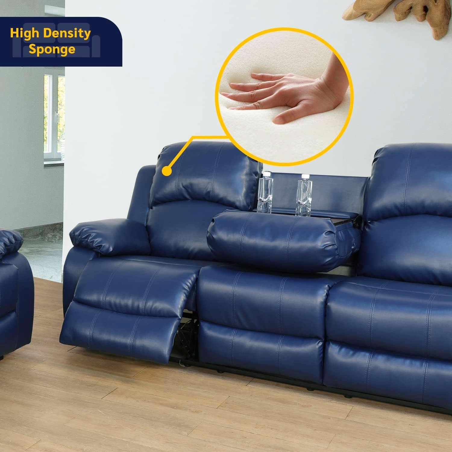 Alpine 2 Piece Living Room Sofa Loveseat Set Navy Blue