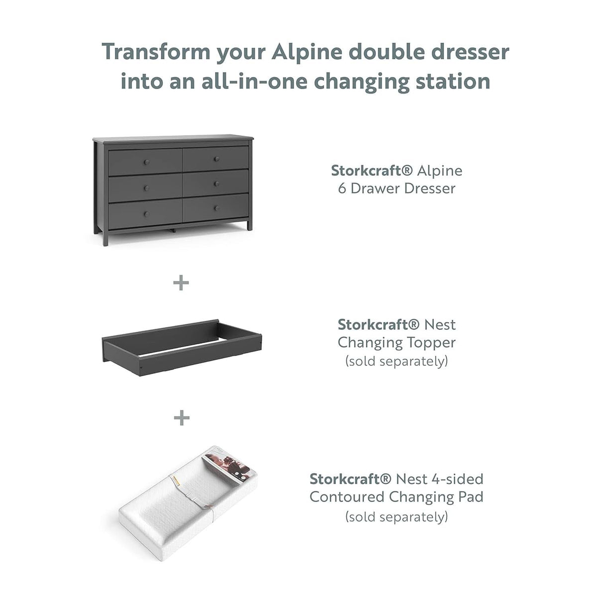 Alpine Gray 6 Drawer Dresser GREENGUARD Gold Certified