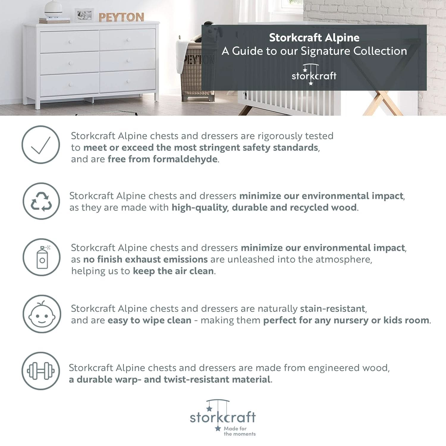 Alpine Gray 6 Drawer Dresser GREENGUARD Gold Certified