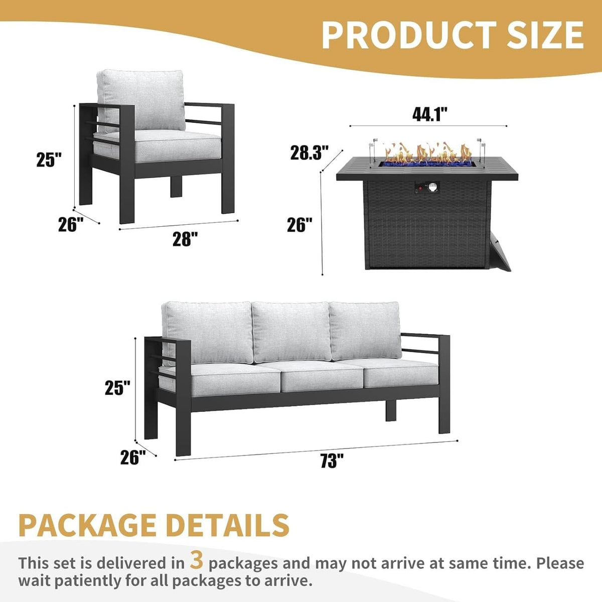 Aluminum Outdoor Patio Sectional Set With Fire Pit Table