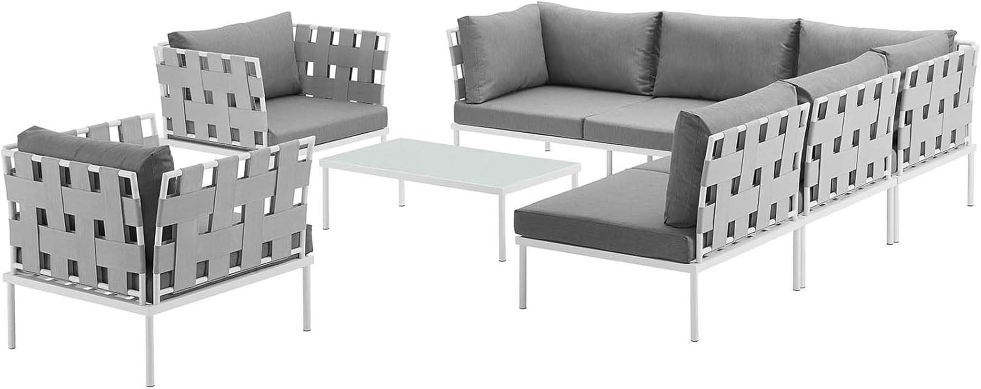 Aluminum Outdoor Patio Sectional Sofa Set White Gray