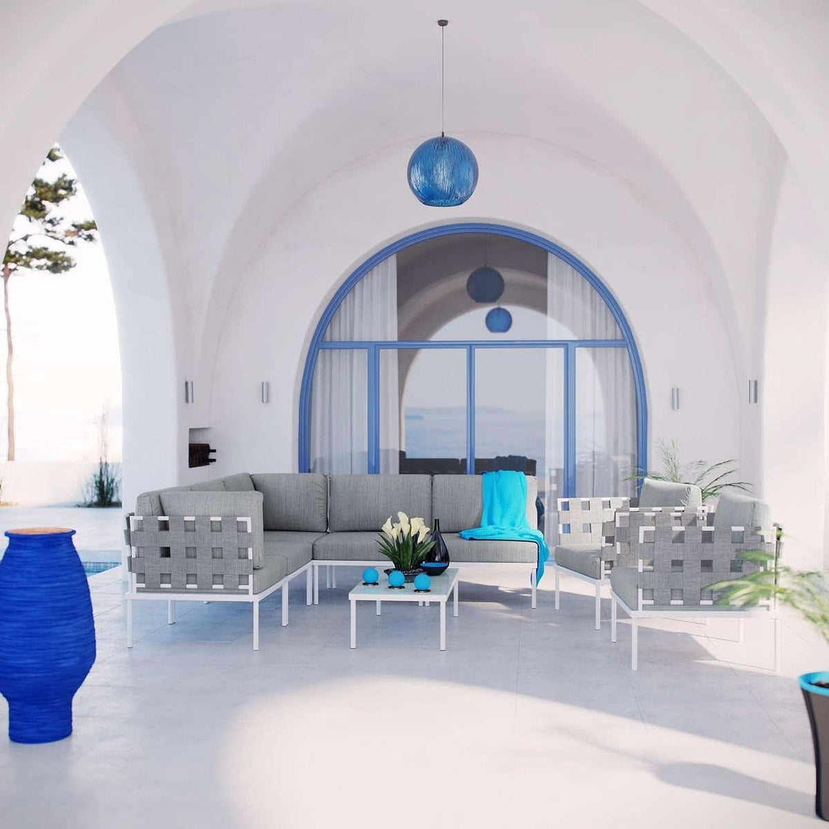 Aluminum Outdoor Patio Sectional Sofa Set White Gray
