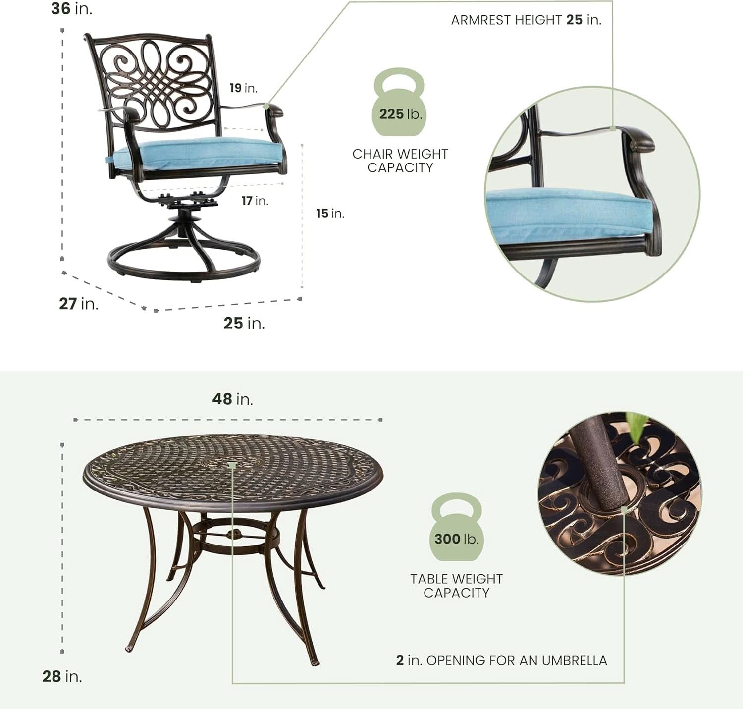Aluminum Patio Dining Set 5 Piece With Blue Cushions For 4
