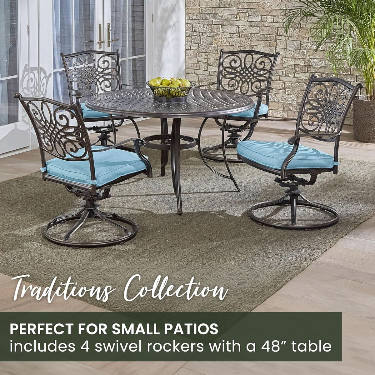 Aluminum Patio Dining Set 5 Piece With Blue Cushions For 4