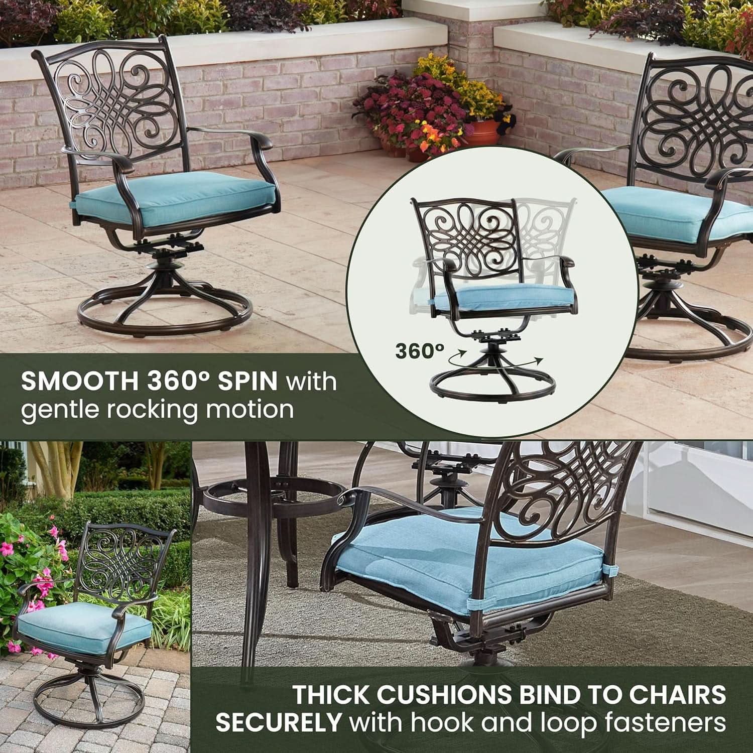 Aluminum Patio Dining Set 5 Piece With Blue Cushions For 4