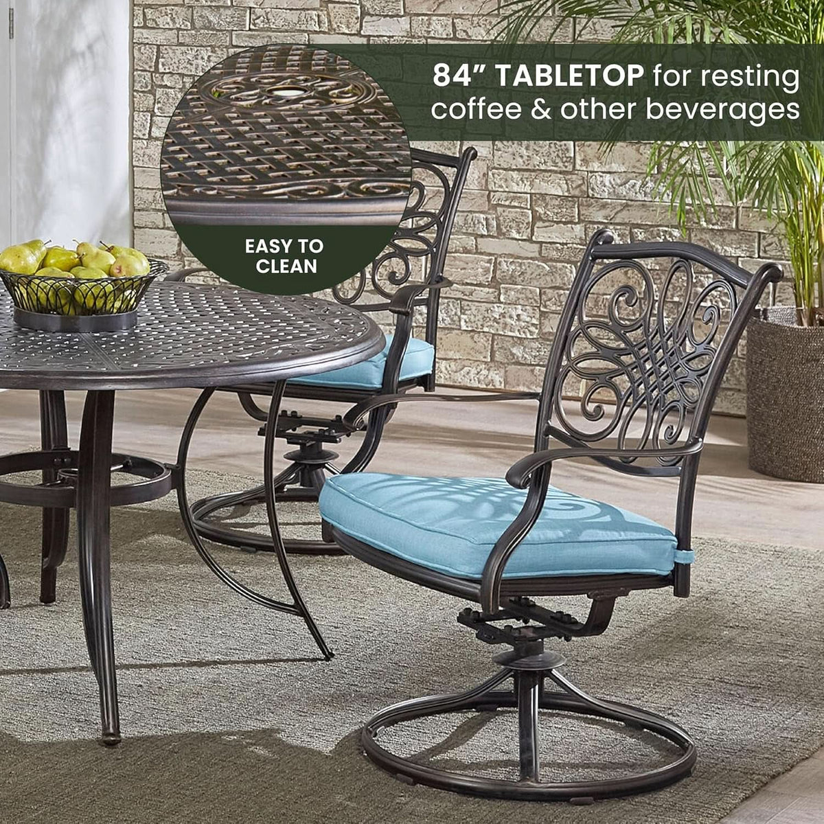 Aluminum Patio Dining Set 5 Piece With Blue Cushions For 4