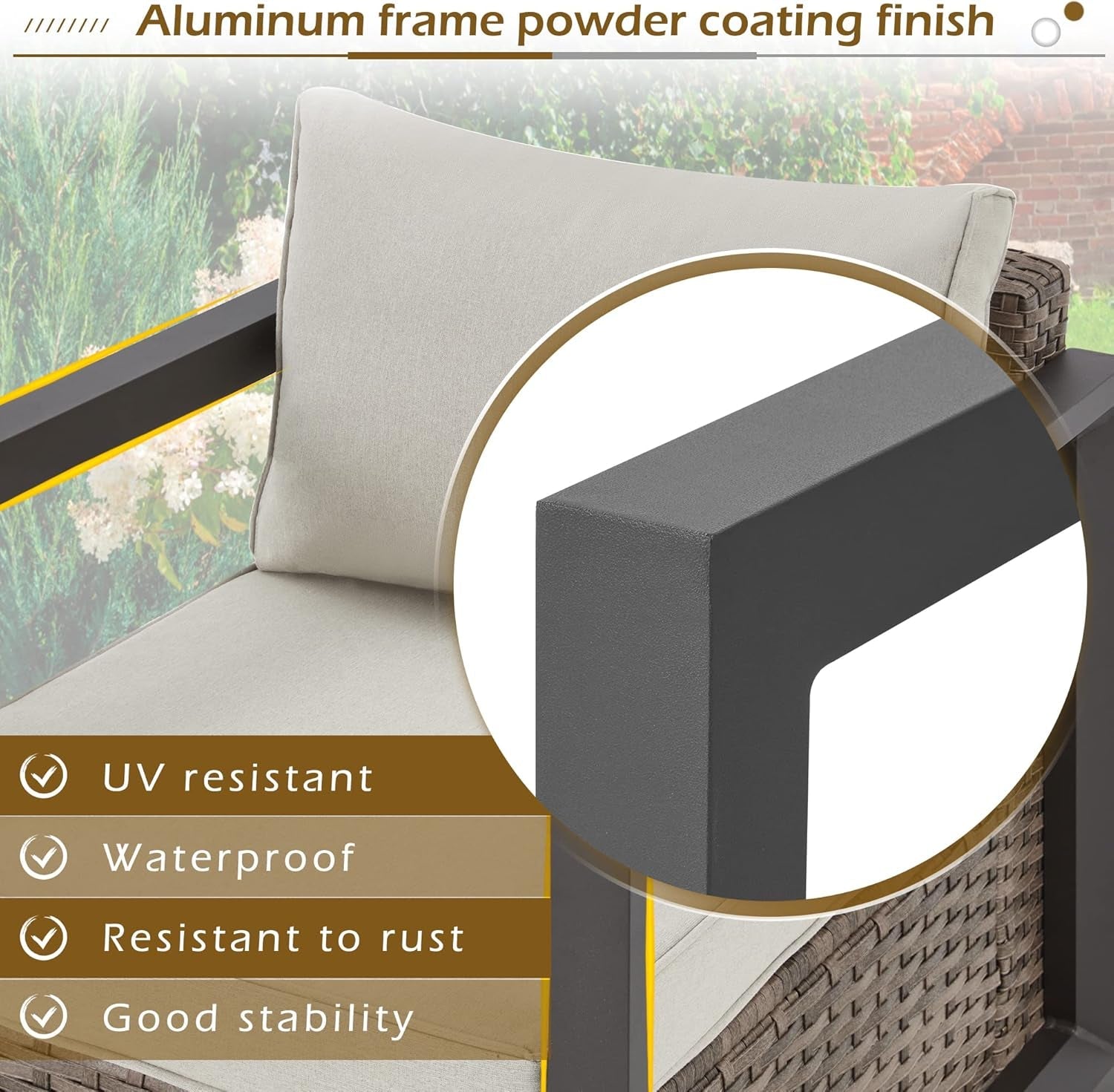 Aluminum Patio Furniture Set with Rattan Sectional Sofa