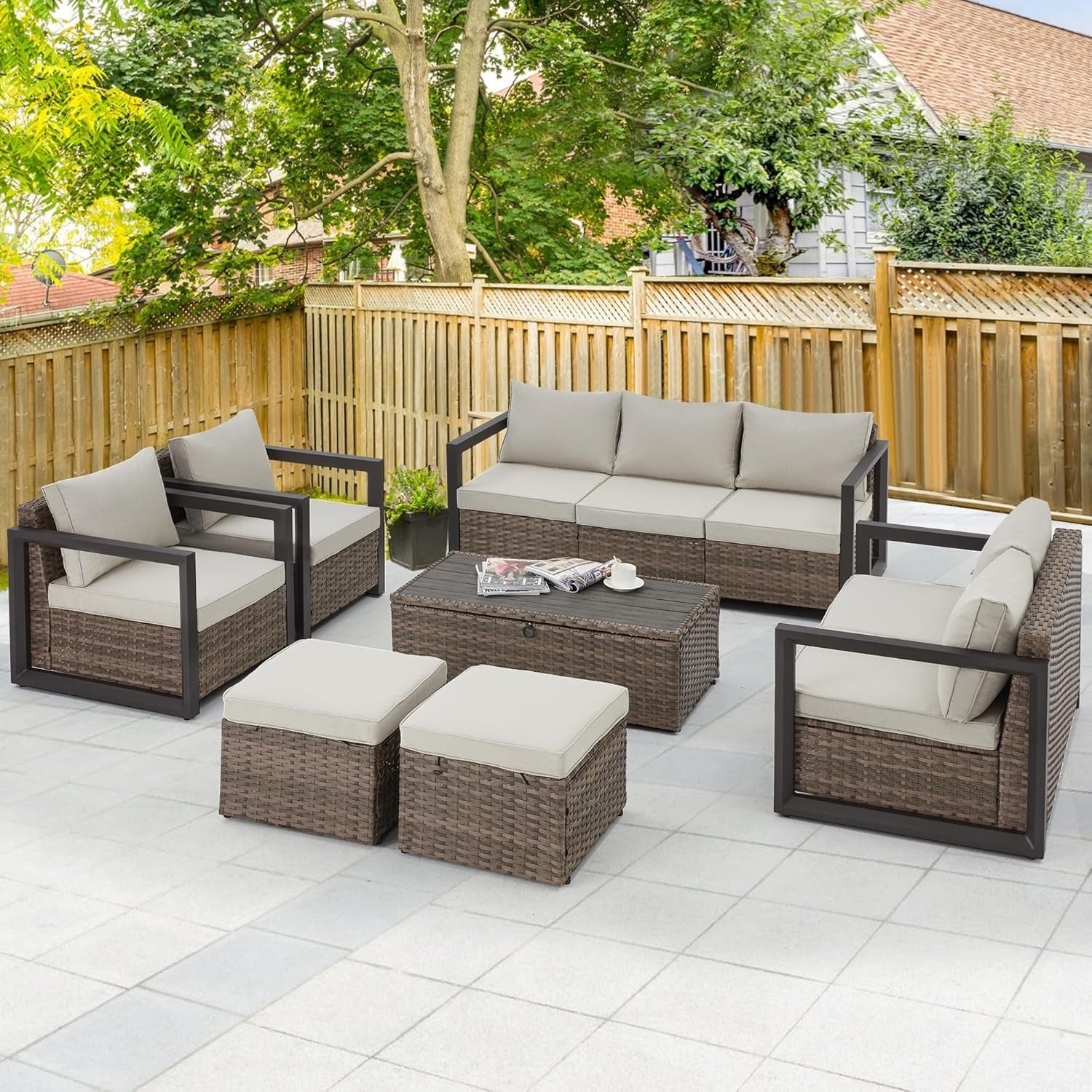 Aluminum Patio Furniture Set with Rattan Sectional Sofa