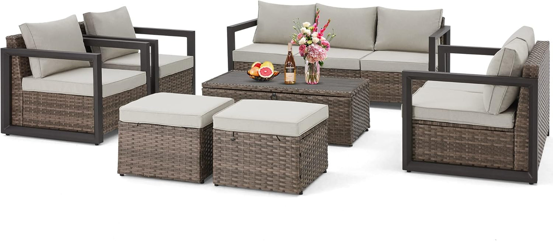 Aluminum Patio Furniture Set with Rattan Sectional Sofa