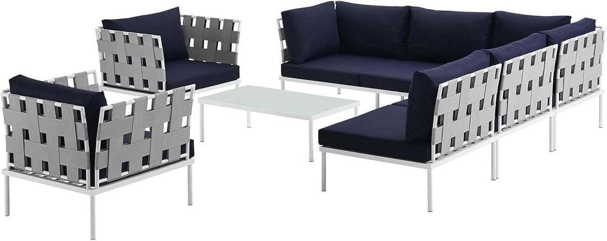 Aluminum Patio Sectional Sofa Set 8 Piece White Navy