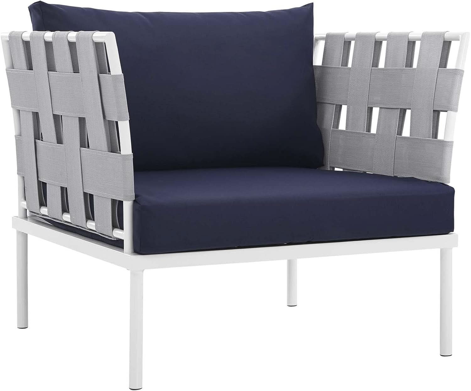 Aluminum Patio Sectional Sofa Set 8 Piece White Navy