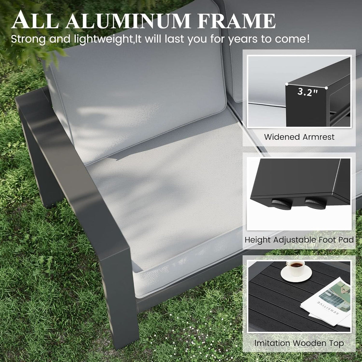 Aluminum Patio Set 10 Piece Waterproof Covers Gray