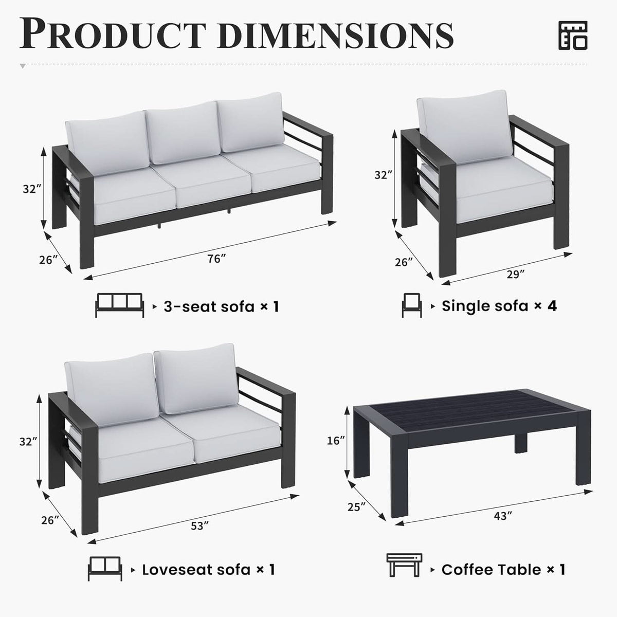 Aluminum Patio Set 10 Piece Waterproof Covers Gray