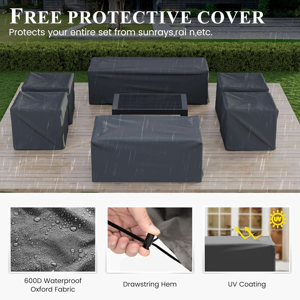 Aluminum Patio Set 10 Piece Waterproof Covers Gray