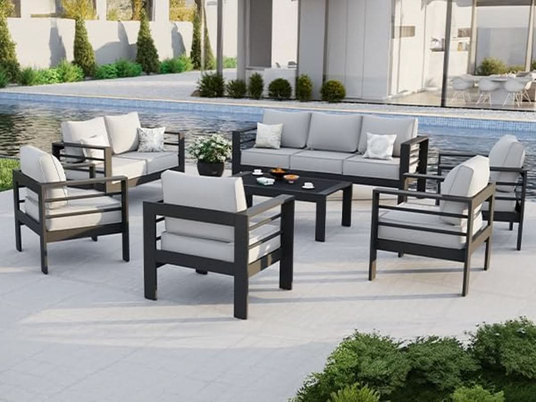 Aluminum Patio Set 10 Piece Waterproof Covers Gray