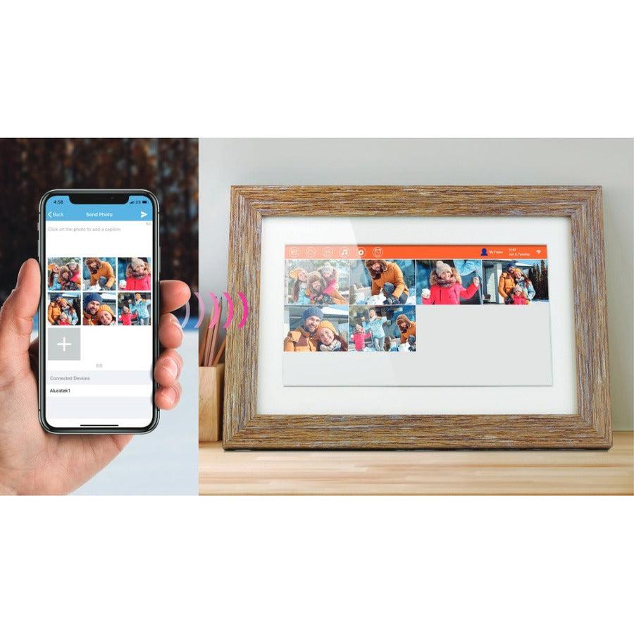 Aluratek 10 WiFi Touchscreen Distressed Wood Digital Photo Frame" ASHDPF10F