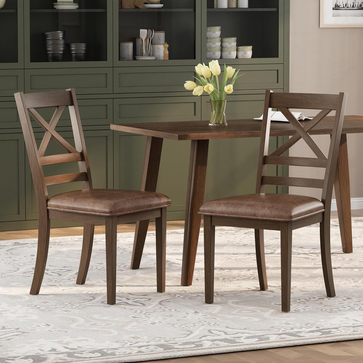 Amara Brown Upholstered Dining Chairs Cross Back Set Of 2