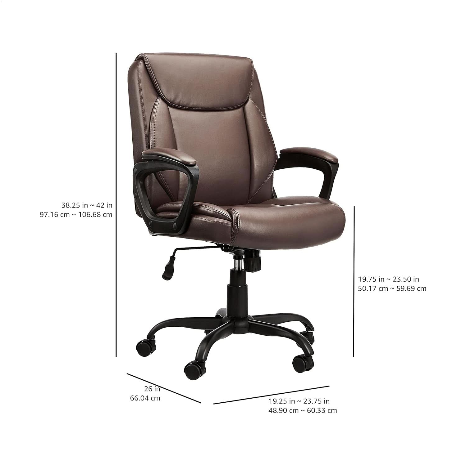 Amazon Basics Classic Puresoft PU Padded Mid Back Office Chair Armrest Brown