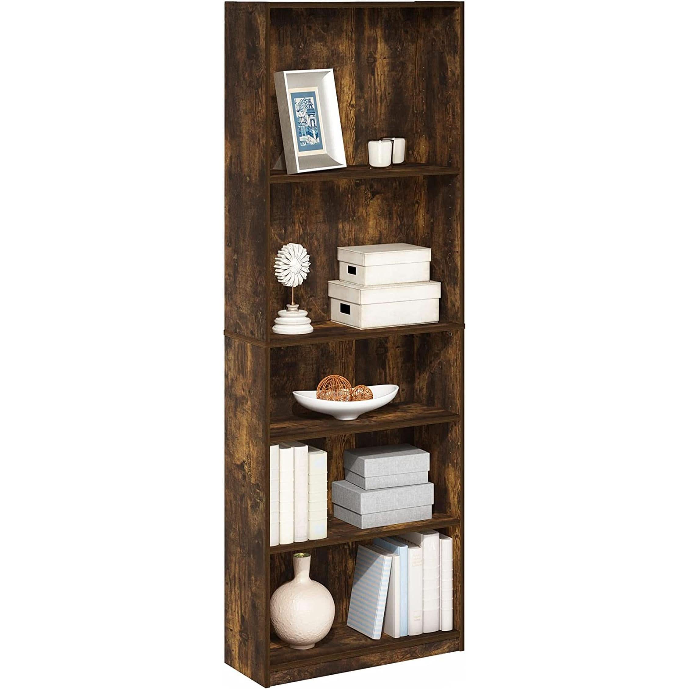 Amber Pine Adjustable 5-Tier Bookcase With Durable Shelves