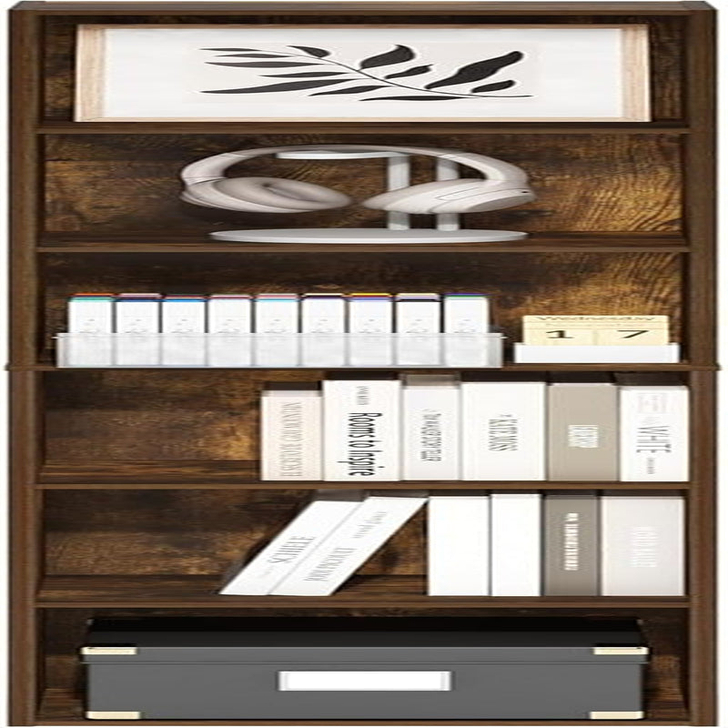 Amber Pine Six Tier Open Shelf Bookcase Home Office Storage