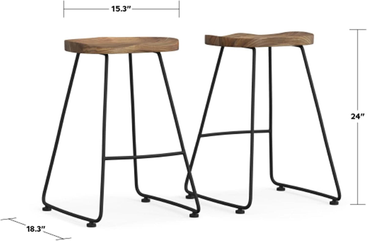 Amberly Natural 24 Inch Saddle Counter Height Bar Stool Set