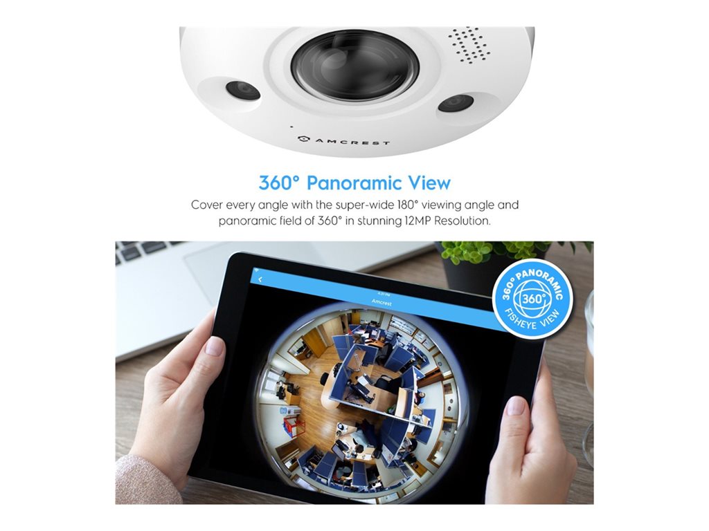 Amcrest IP12M-F2380EW - Network panoramic camera - fisheye - vandal / weatherproof - color (Day&Night) - 12 MP - 4000 x 3000