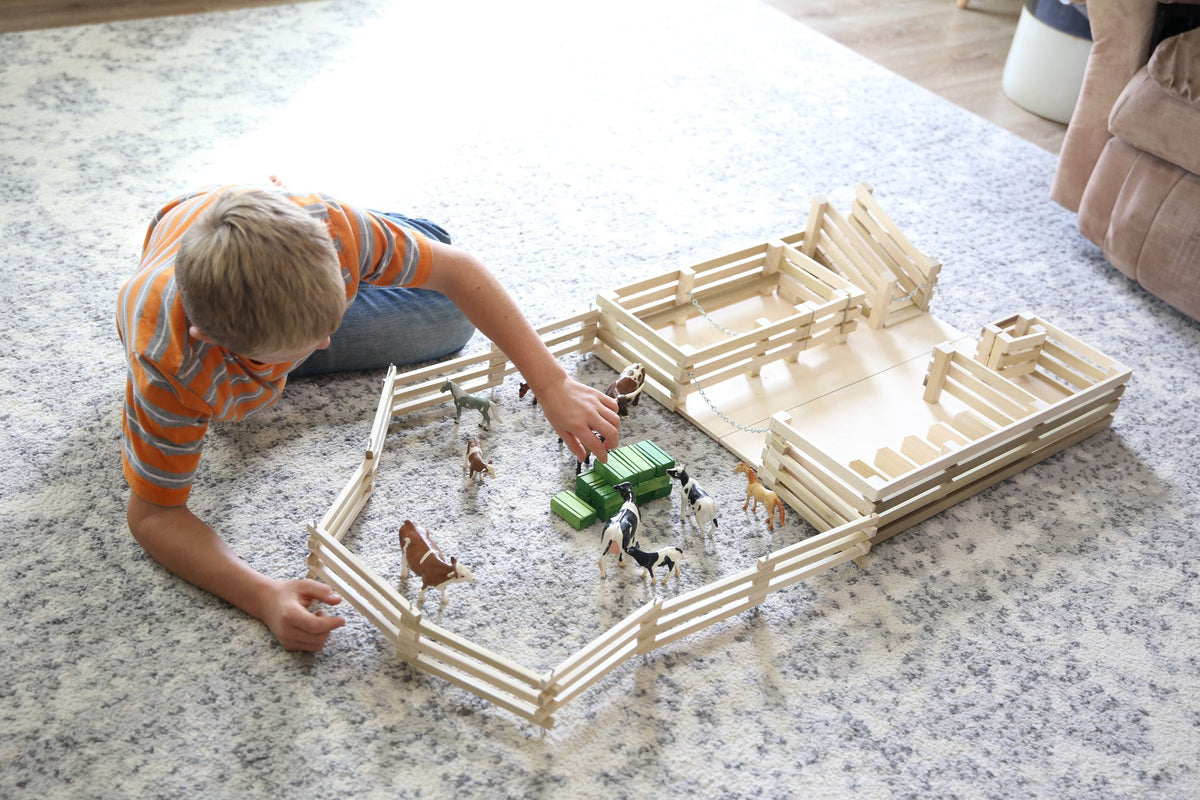 Amish-Made Wooden Folding Stock Yard Farm Toy, Unfinished