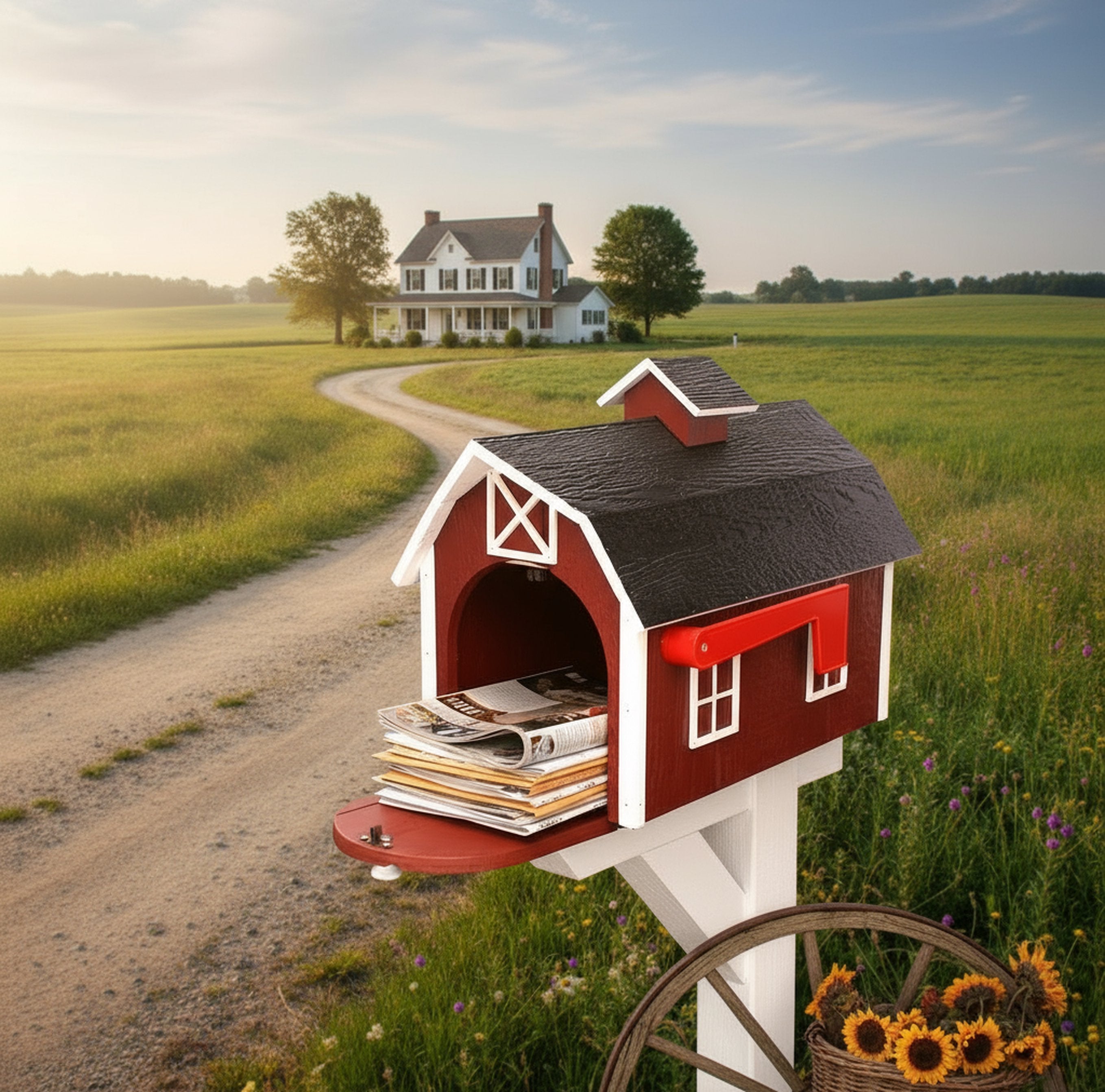 Amish-Made Wooden Mailbox, Dutch Barn Style, Post-Mount