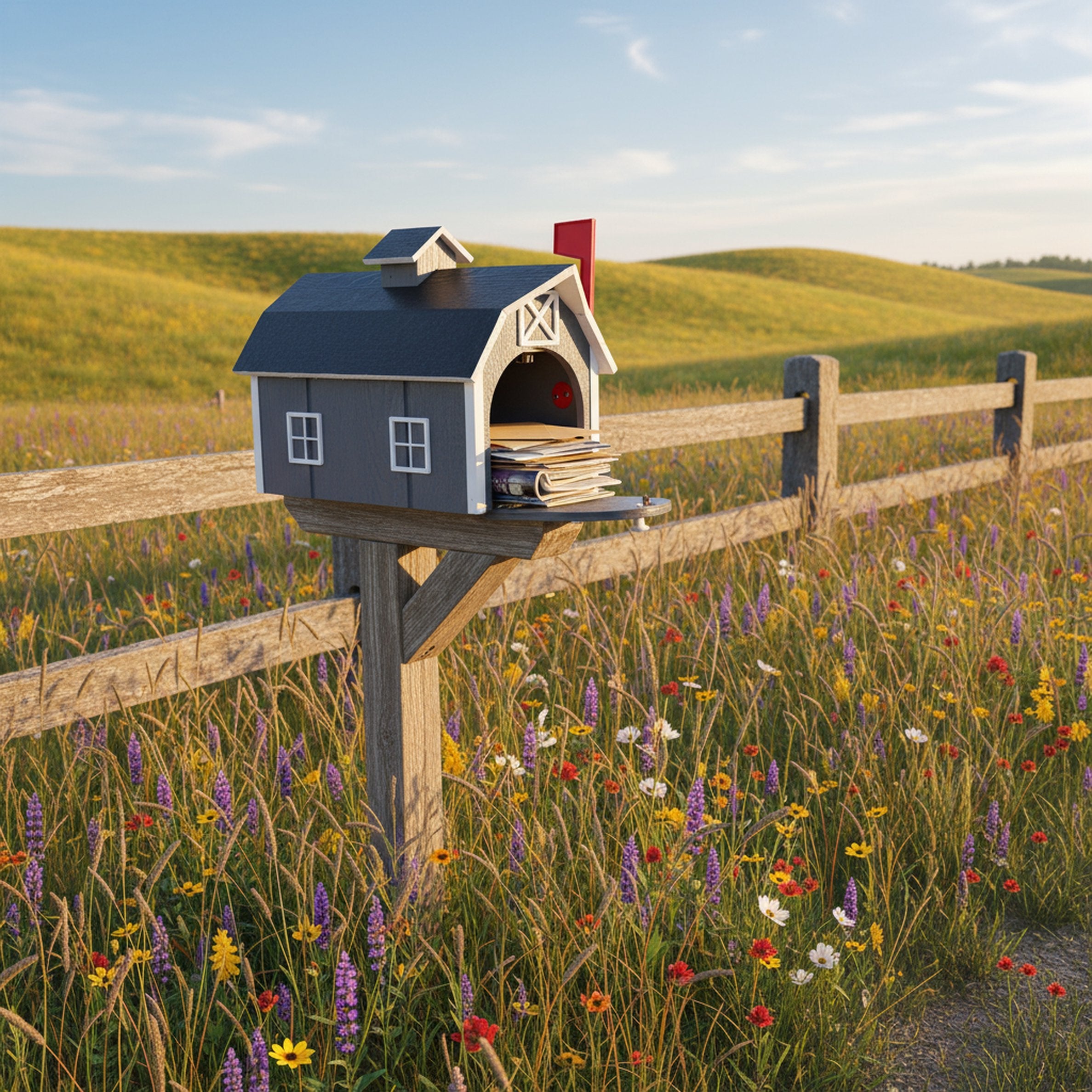 Amish-Made Wooden Mailbox, Dutch Barn Style, Post-Mount
