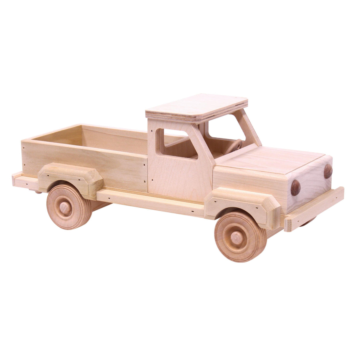 Amish-Made Wooden Pickup Truck Toy with Hitch, Unfinished