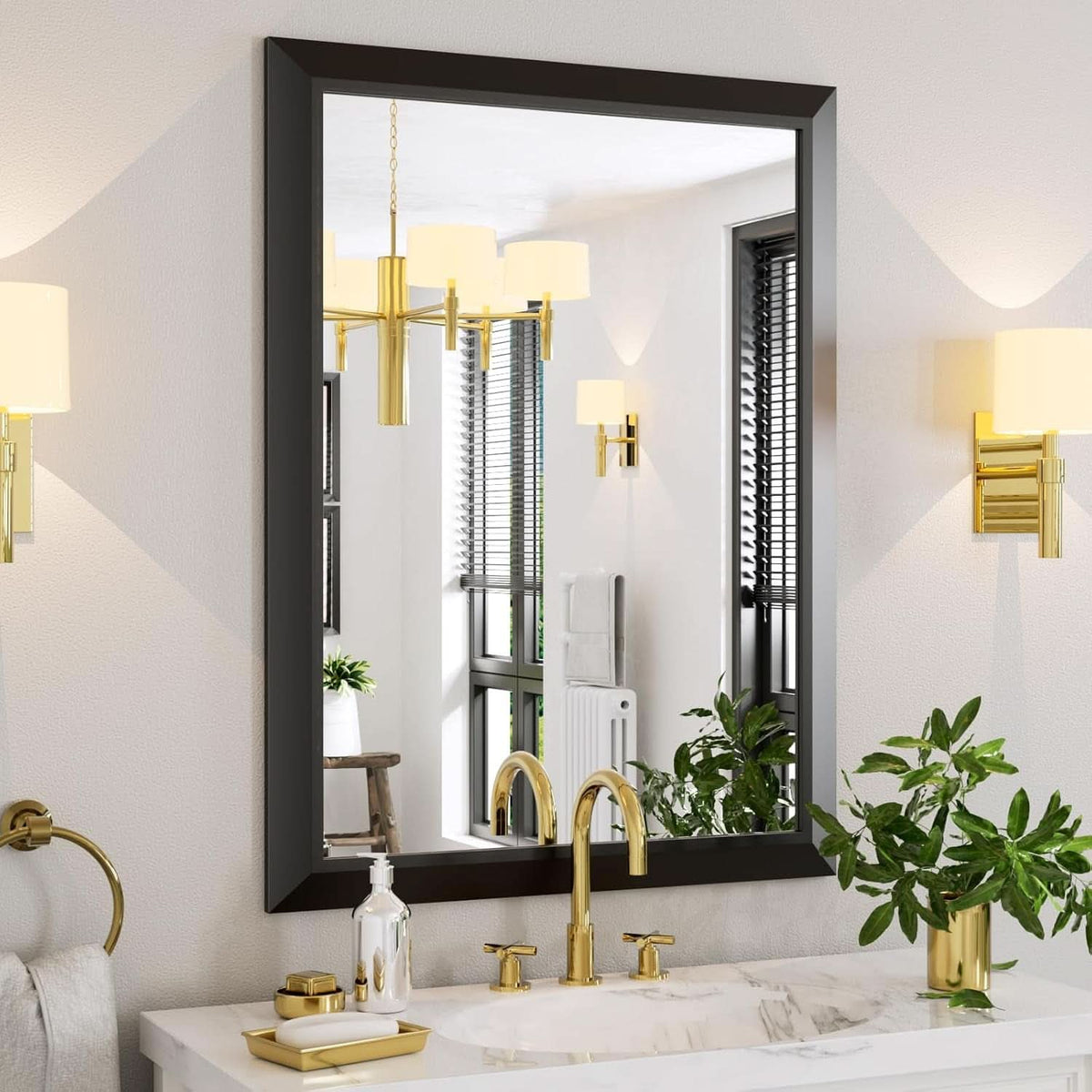 Amorho Black Bathroom Mirror 40 By 30 Inch Wall Mount