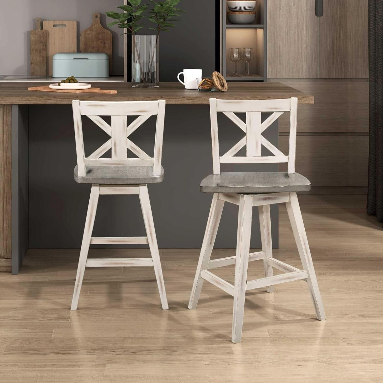 Amsonia Counter Height Swivel Barstool Set 2 White