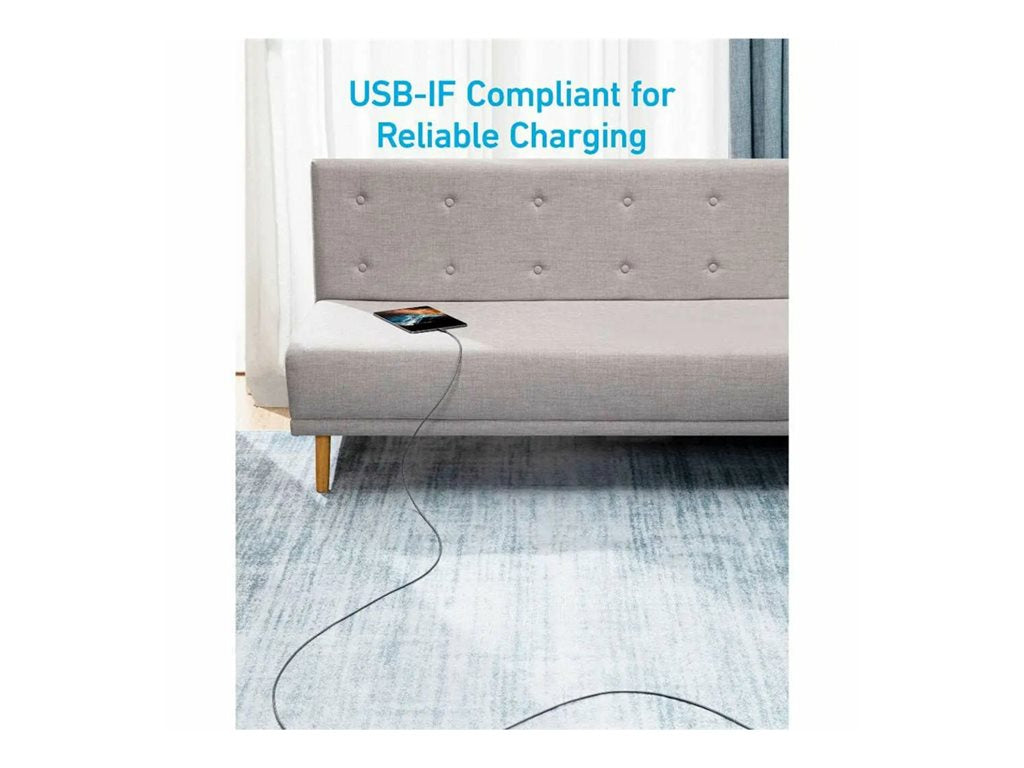 Anker 322 - USB cable - 24 pin USB-C (M) to 24 pin USB-C (M) - USB 2.0 - 10 ft - USB Power Delivery (60W) - black A81F7H11-1