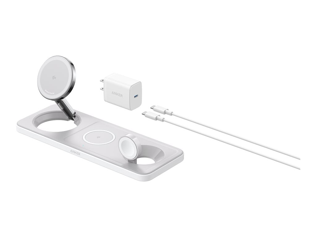 Anker MagGo - Wireless charging pad - 3-in-1 + AC power adapter - 25 Watt - Apple Fast Charge, IQ - shell white B25M1121