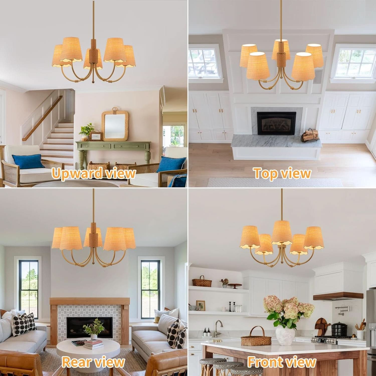Antique Brass Boho Rattan Chandelier Pendant Dimmable