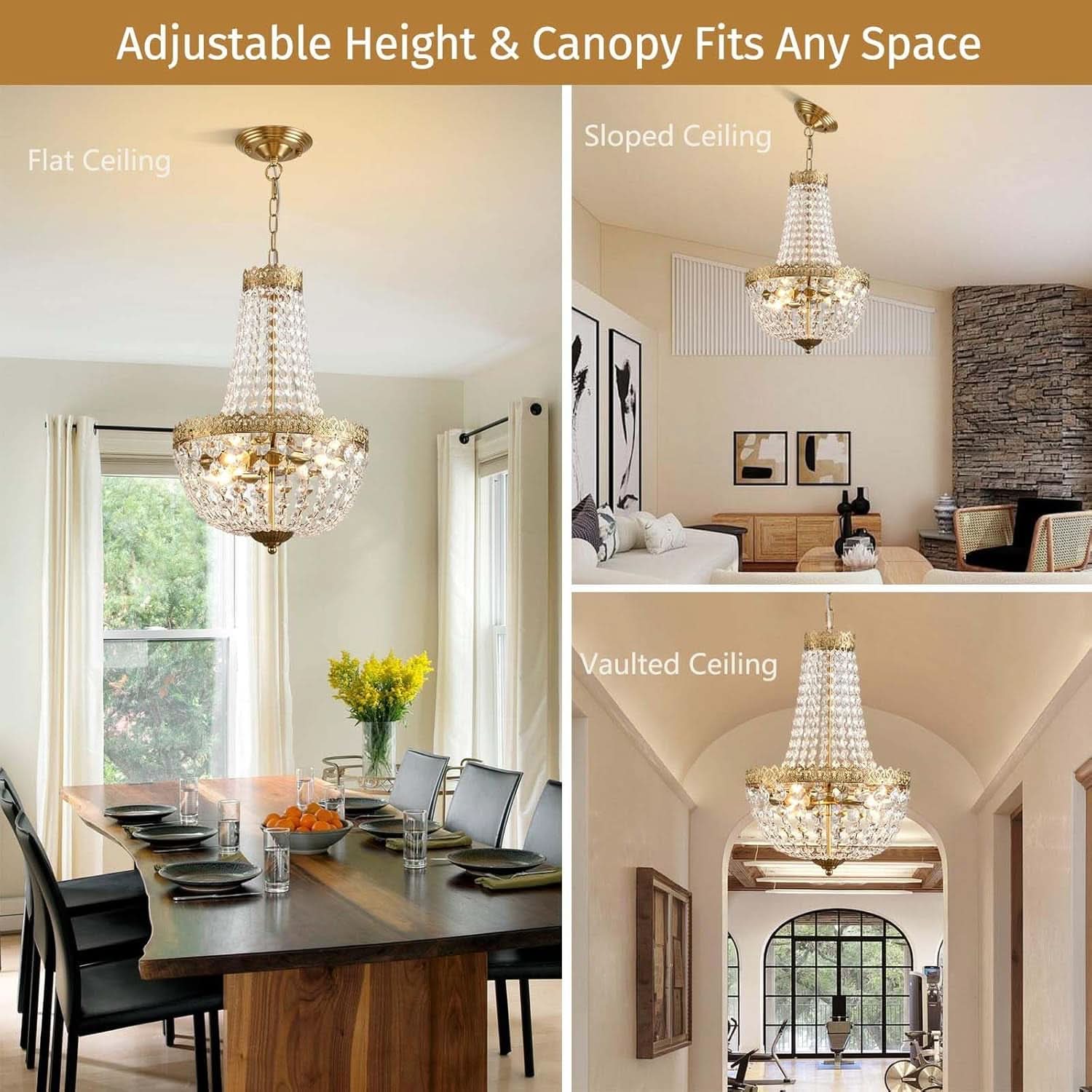 Antique Brass Crystal Chandelier Four Light Pendant