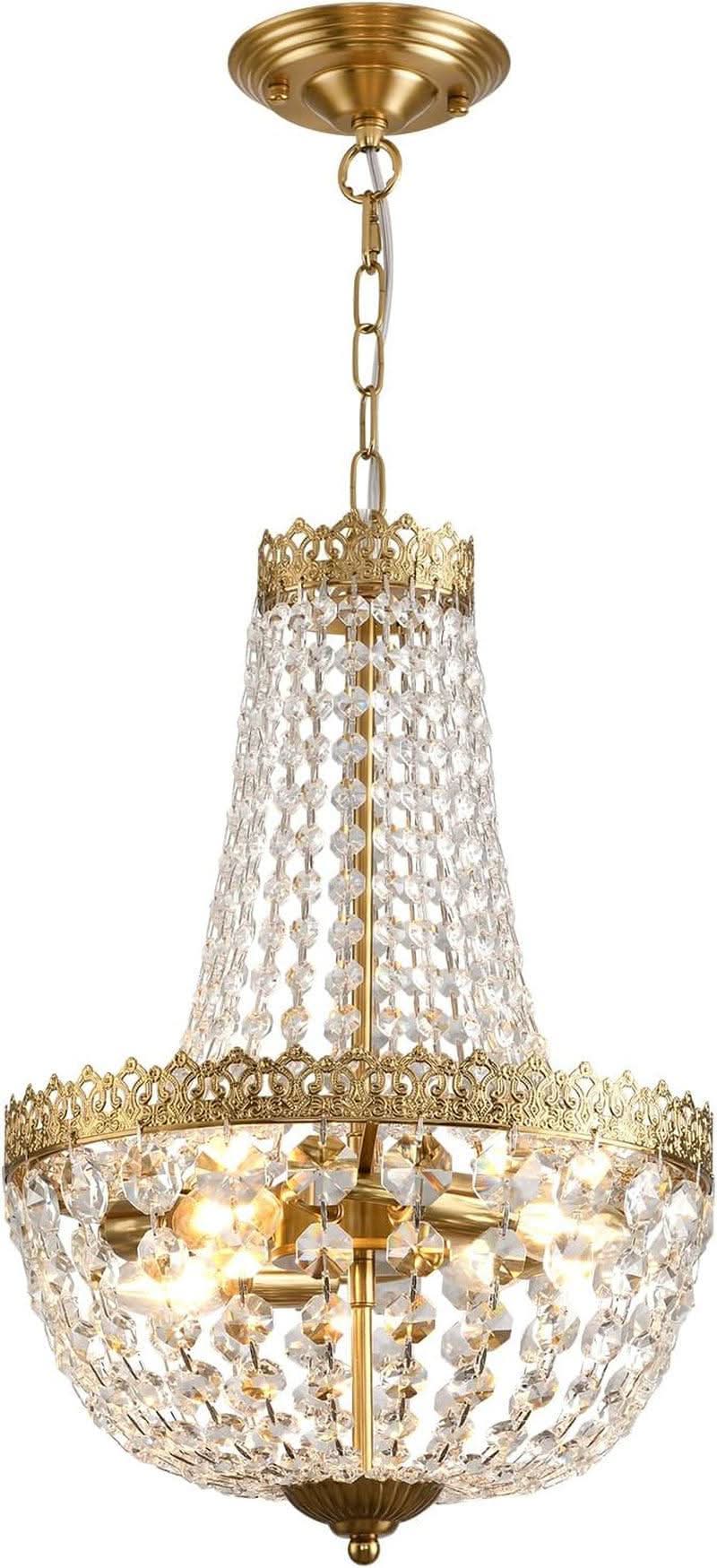 Antique Brass Crystal Chandelier Four Light Pendant