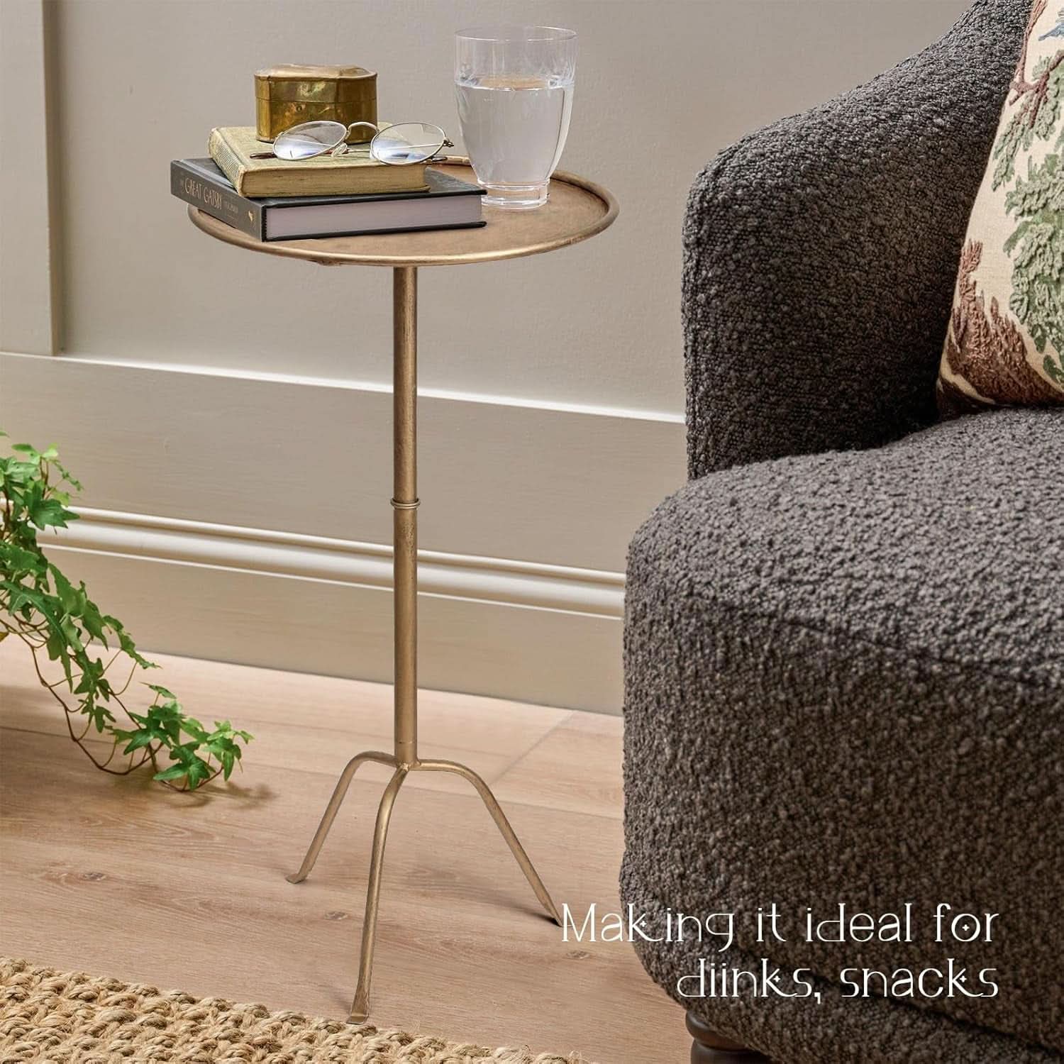 Antique Brass Martini Side Table Compact Raised Edge